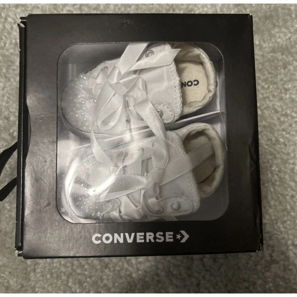 Converse Cribster Mid Size 2 Crib Custom Pearl Rhinestone Baby White Shoes